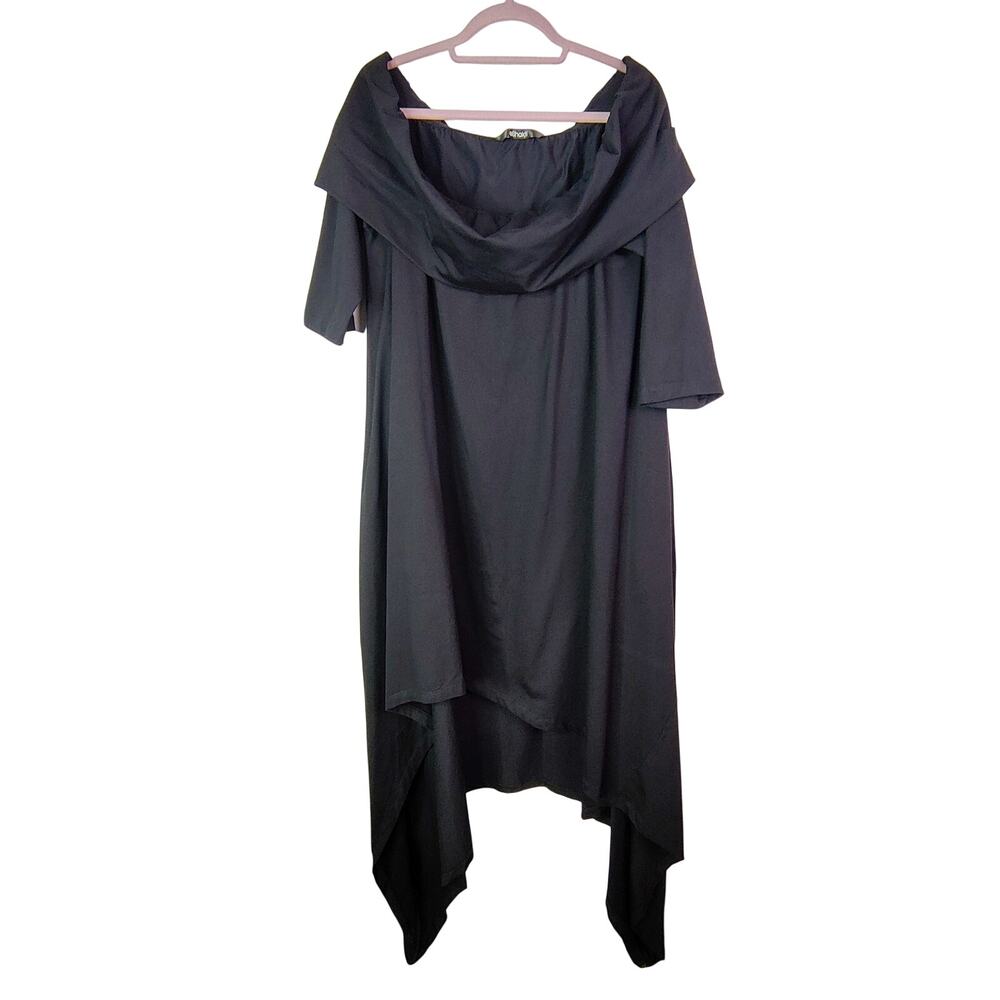 Eshakti Black Off the Shoulder Asymmetric Avant Garde Lagenlook Midi Dress 1X 2X - Picture 4 of 16
